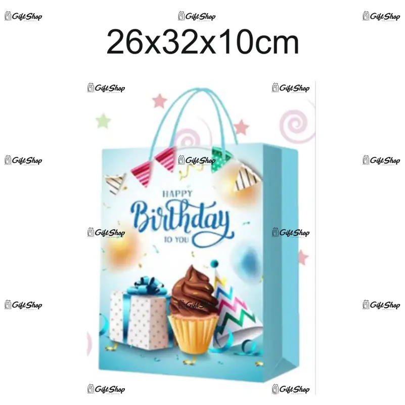 Plasa cadou, model happy birthday, 26x32x10cm